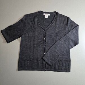San Francisco Collection Gray Wool Blend Scalloped V-Neck Cardigan Sweater M